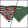 Poppies on Stripes/Dark Olive Swirl Reversible Slip-on Scrunchie Bandana (Large/X-Large)