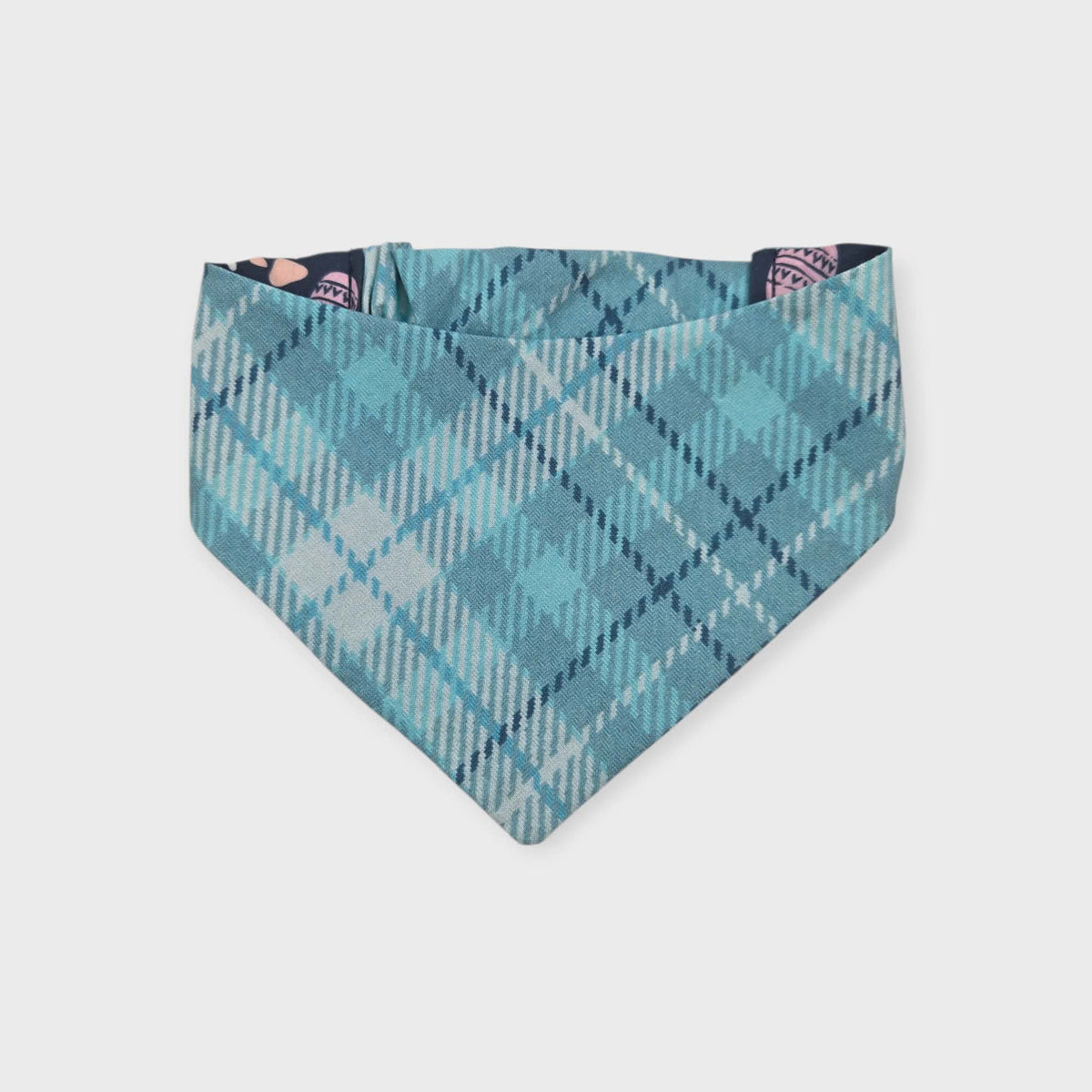 Egg-stra Cute/Aqua Plaid Reversible Slip-on Scrunchie Bandana (Small/Medium)