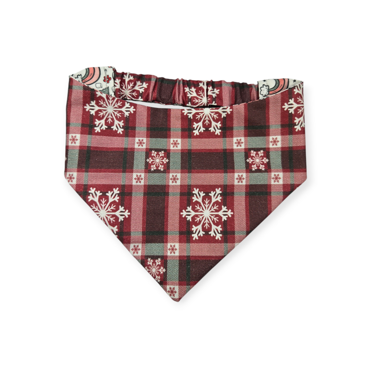 Christmas Rainbows/Snowflake Plaid Reversible Slip-on Scrunchie Bandana (Medium/Large)