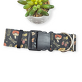 Mushrooms on Black Dog Collar (X-Large, 2" wide)