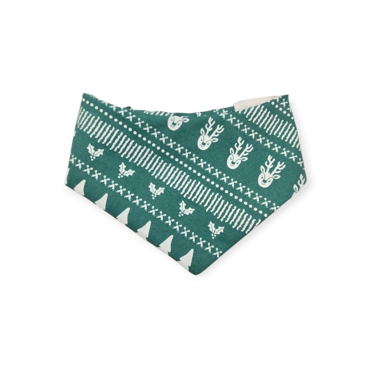 Preppy Pink Coquette Christmas/Winter Fair Isle Reversible Slip-on Scrunchie Bandana (X-Small)