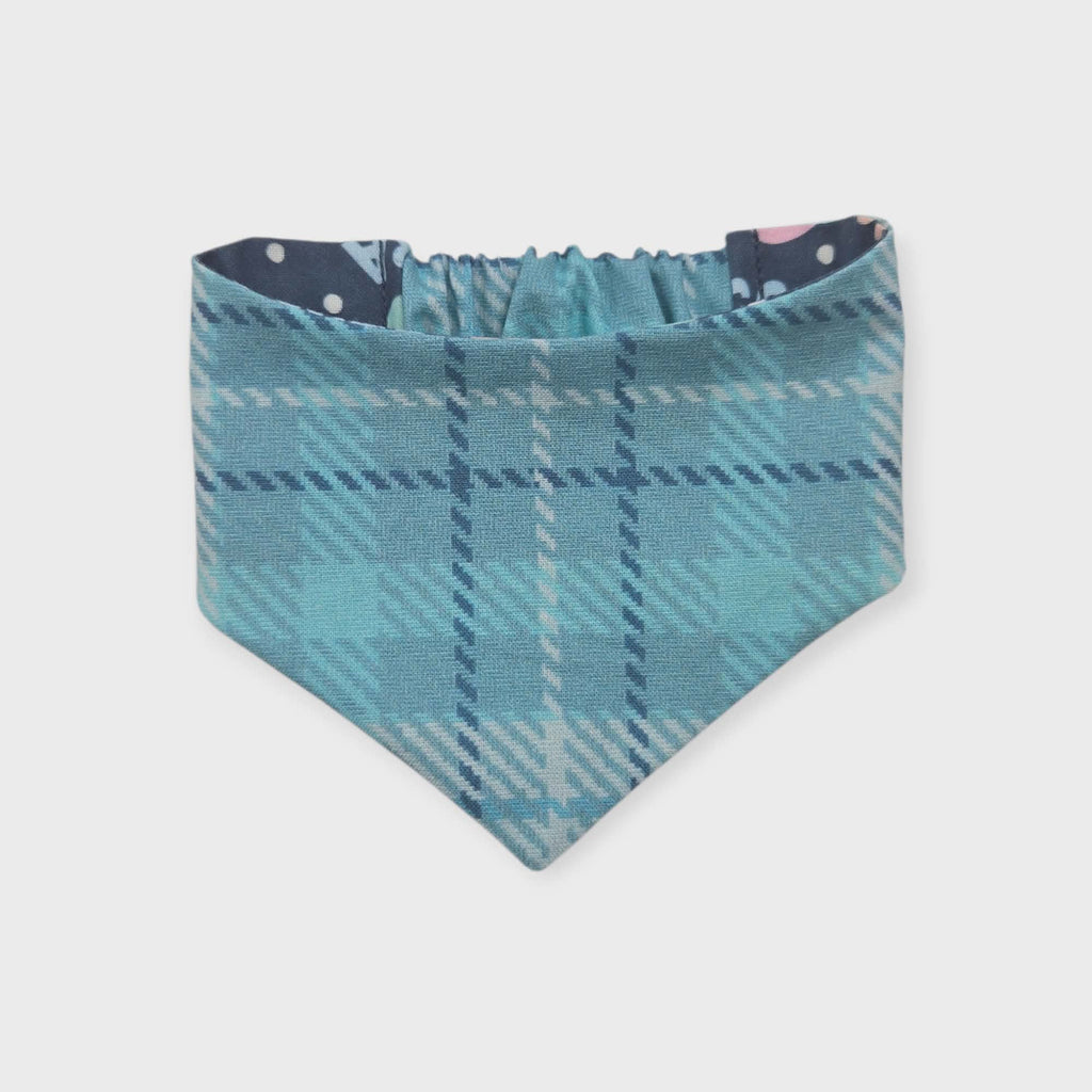 Egg-stra Cute/Aqua Plaid Slip-on Scrunchie Bandana (X-Small)