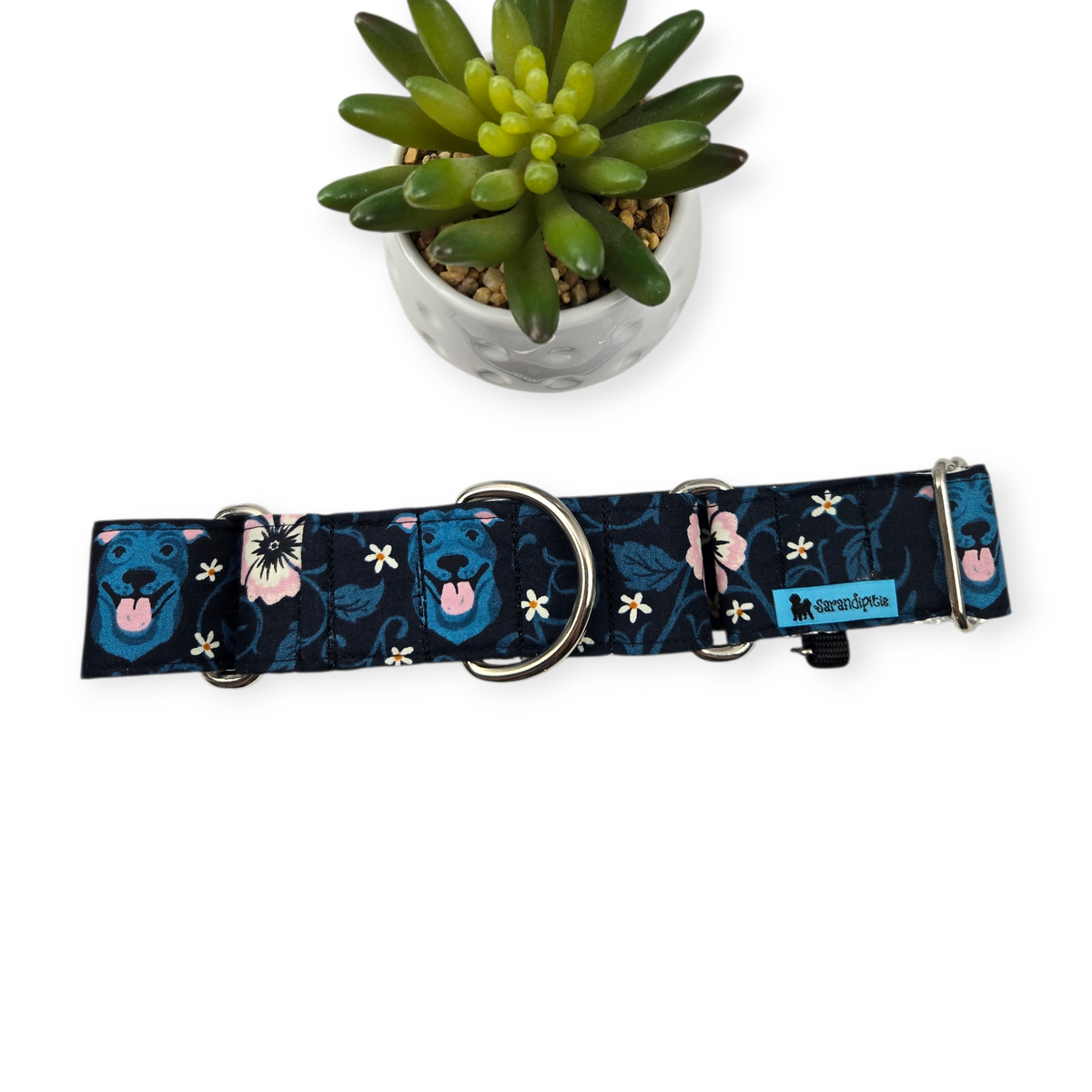 Pitbull Floral Martingale Dog Collar (Large, 1.5" wide)