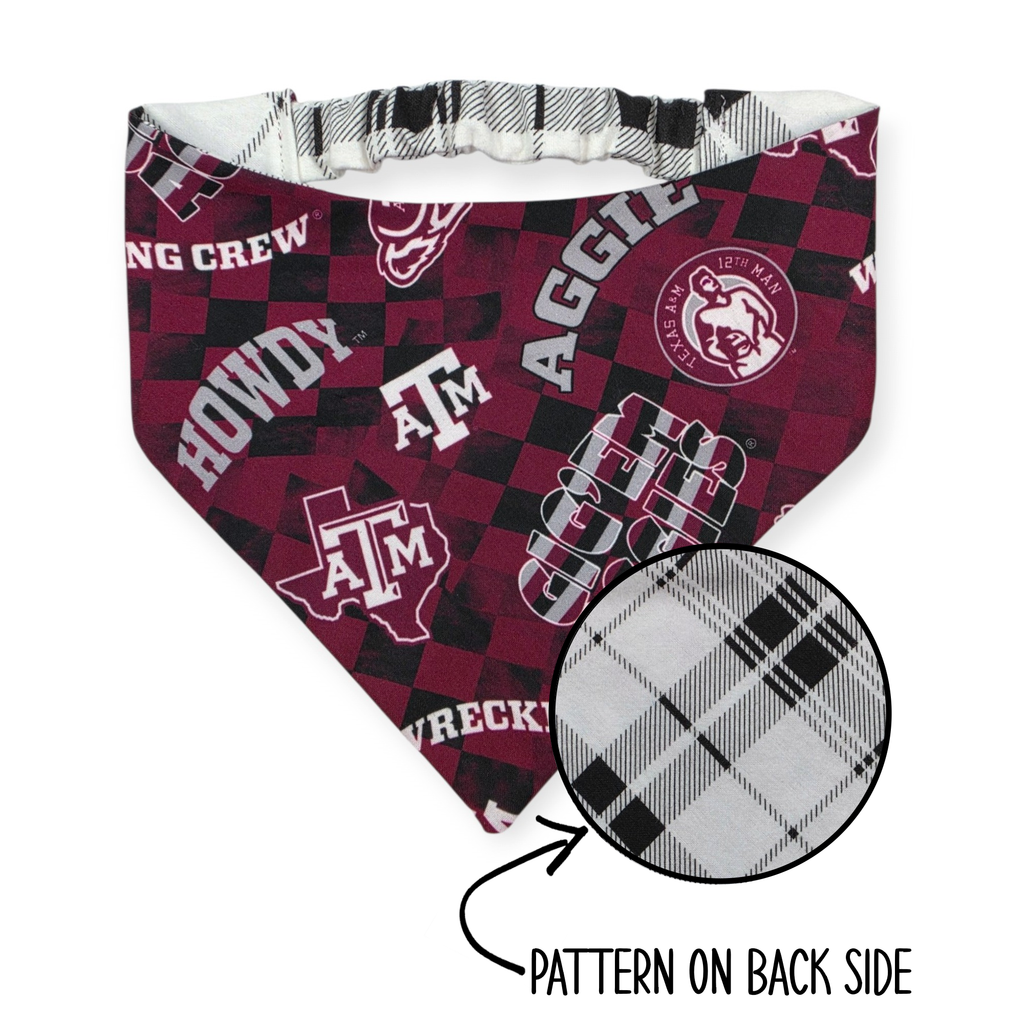 A&M All Over Check/Black & White Plaid Reversible Slip-on Scrunchie Bandana (Medium)