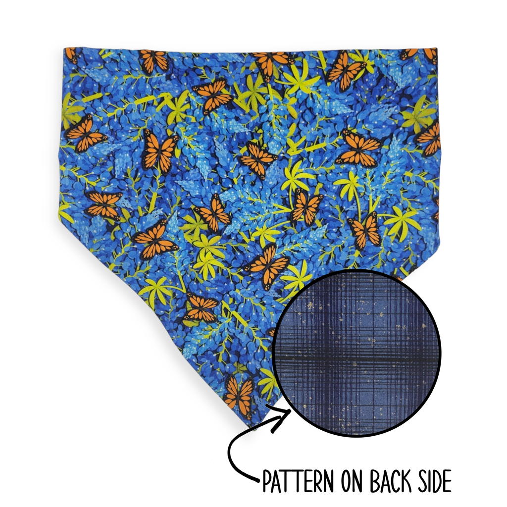 Bluebonnets & Butterflies/Navy Plaid Reversible Bandana