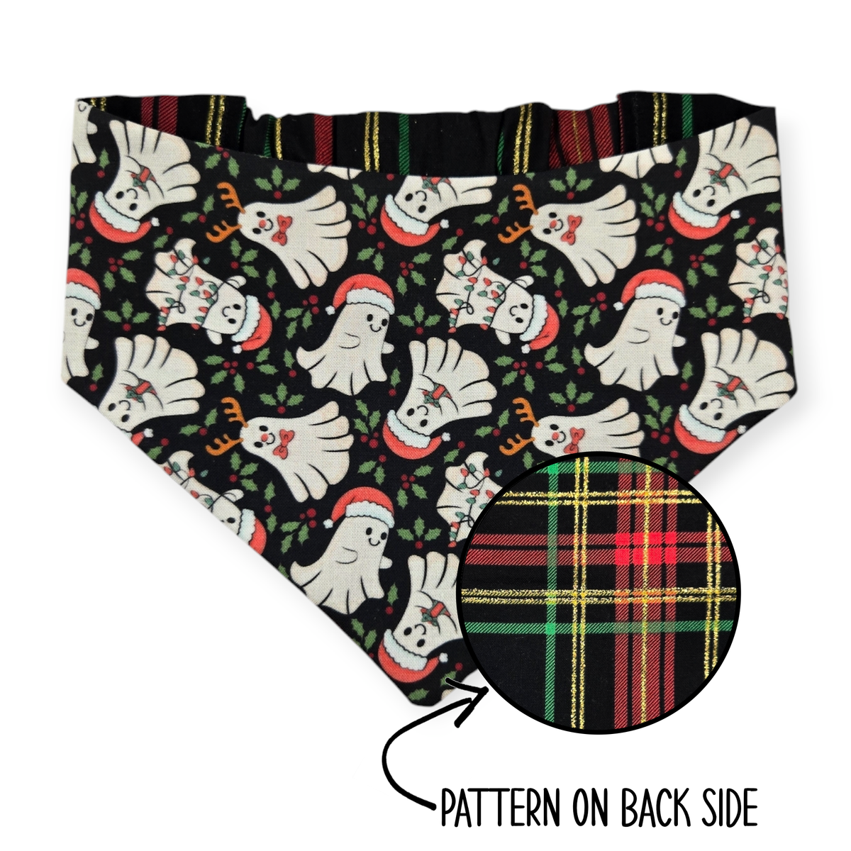 Christmas Ghost/Glitter Tartan Plaid Reversible Bandana