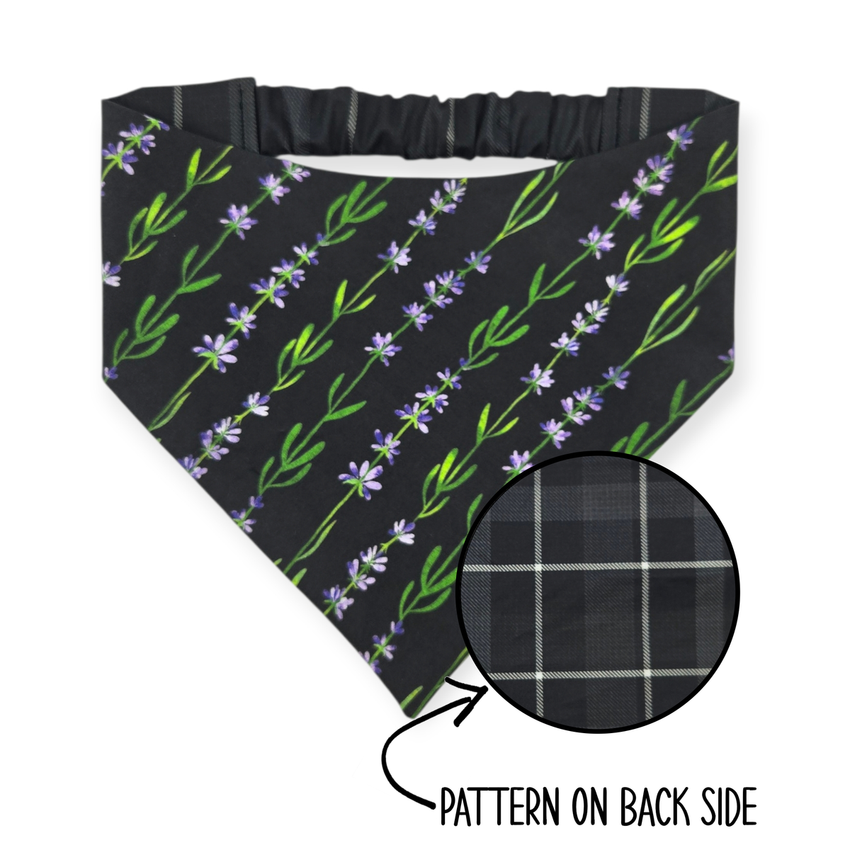 Dark Lavender Wildflowers/Black Plaid Reversible Bandana