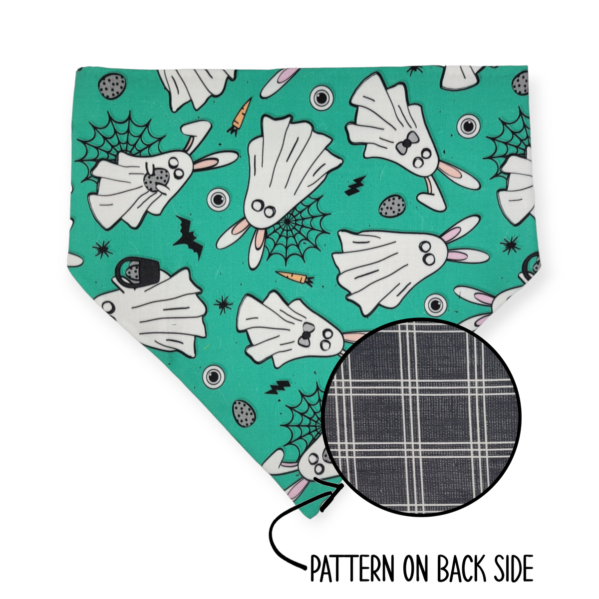 Easter Ghosts/Black Plaid Reversible Bandana