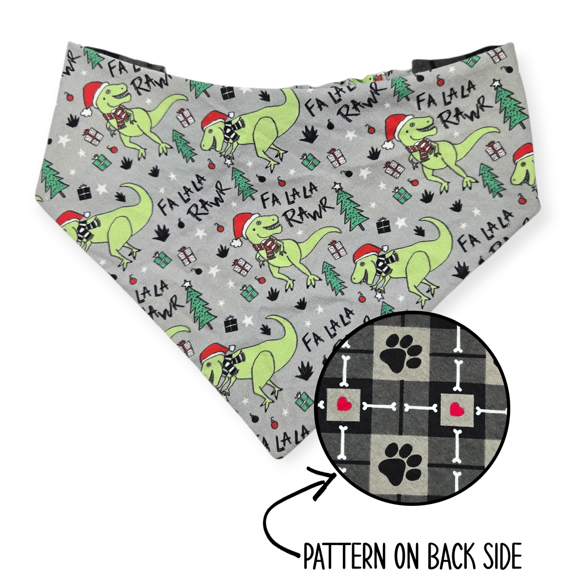 Fa La La RAWR/Gray Paws Plaid Reversible Bandana