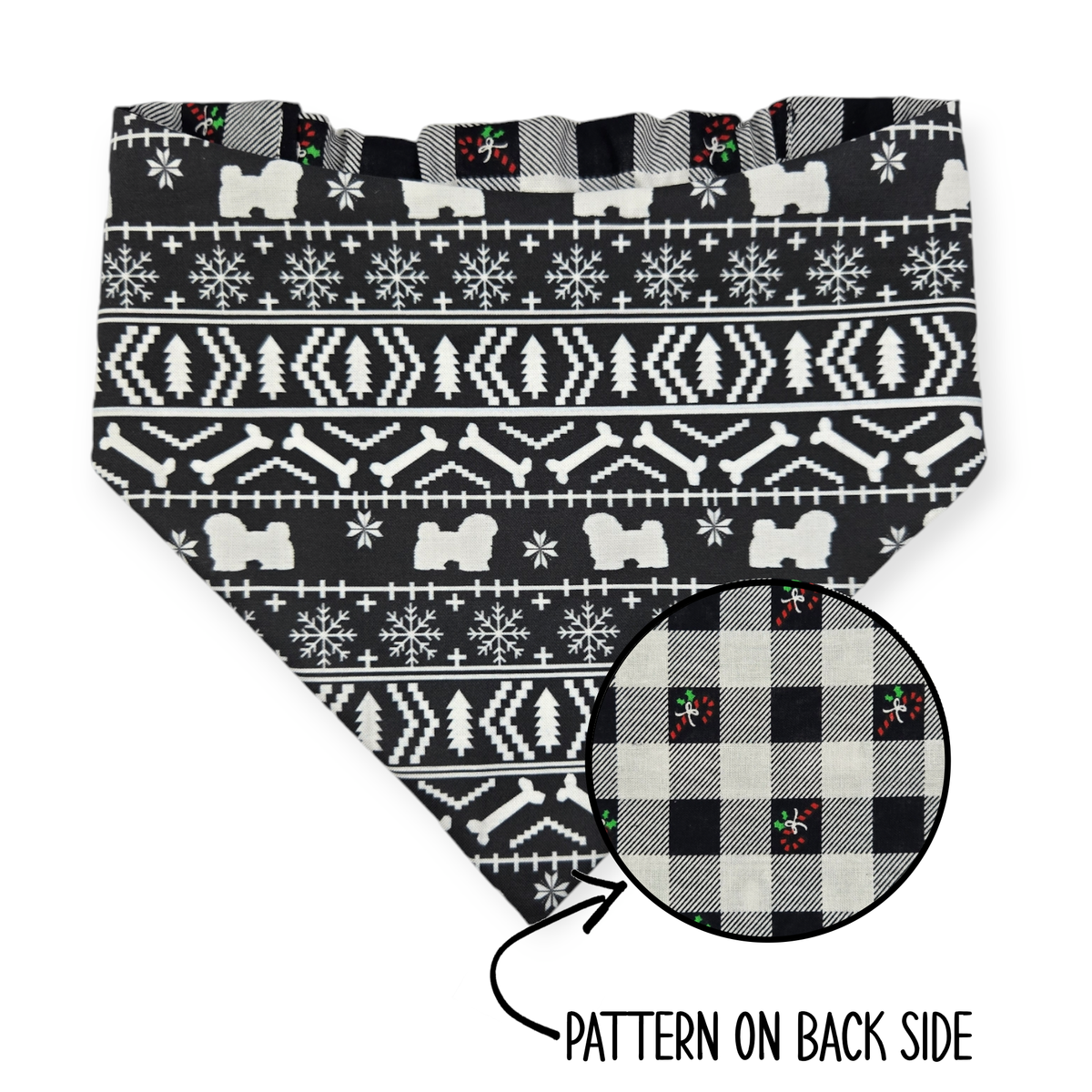 Fair Isle Black/Black & White Buffalo Plaid Reversible Bandana