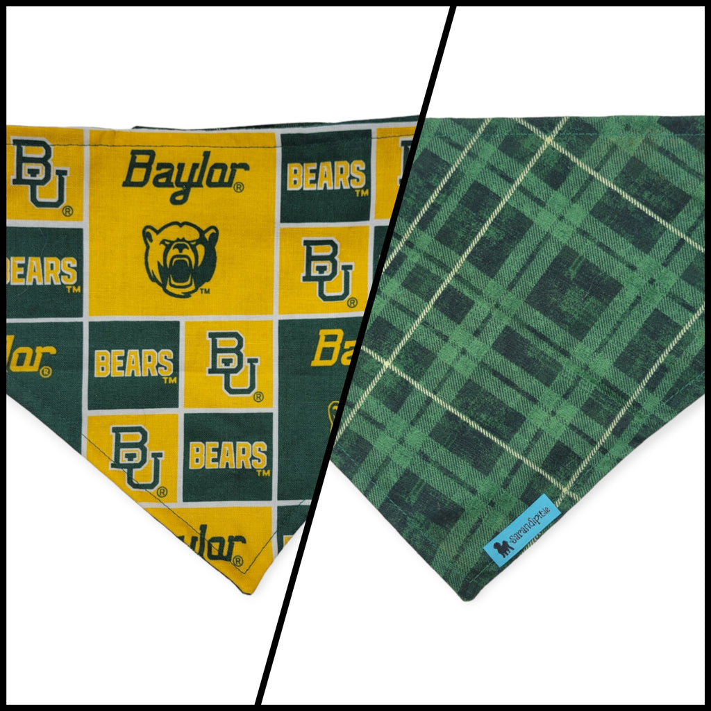 Baylor/Green Plaid Reversible Velcro Bandana #3 (Medium)