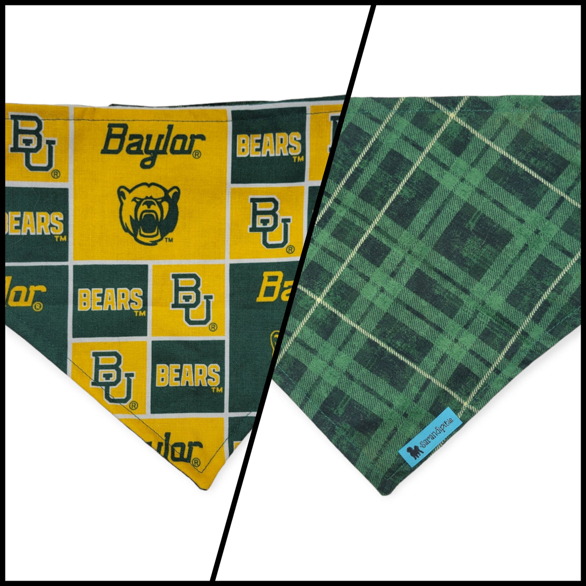 Baylor/Green Plaid Reversible Velcro Bandana #3 (Medium)