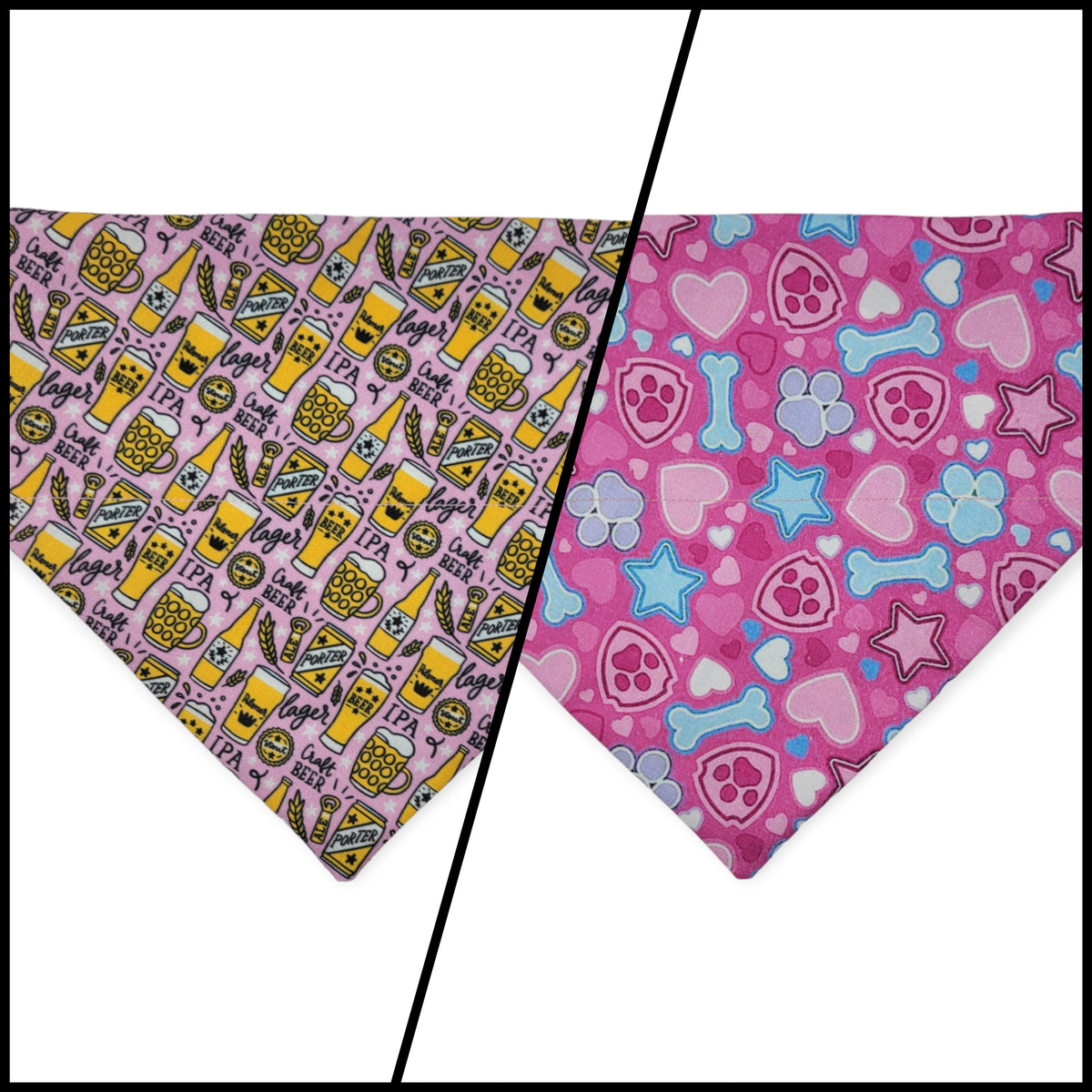 Pink Craft Beer/Love Paws Reversible Slide-on Bandana (Medium)