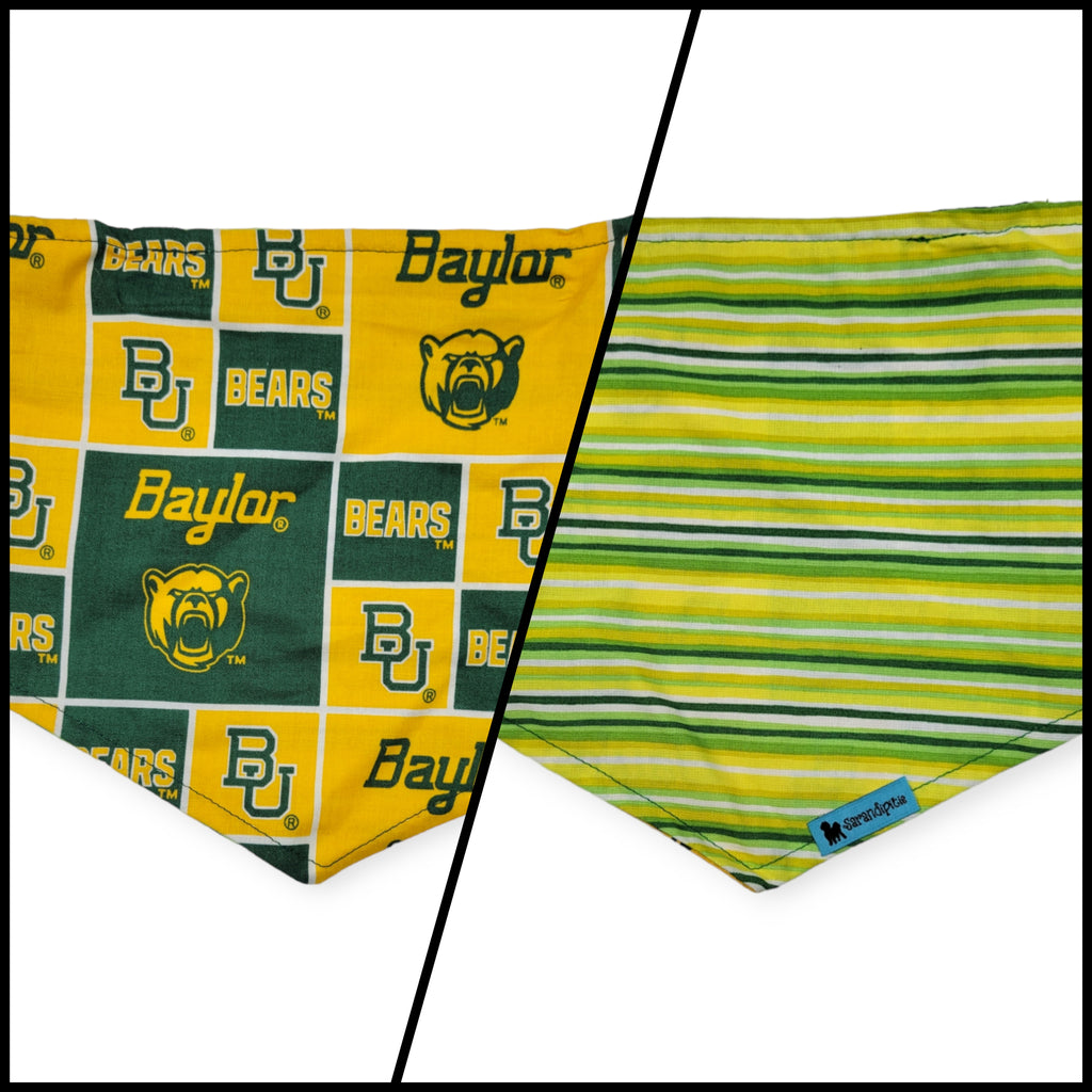 Baylor/Green & Yellow Stripes Tie-on Bandana (Medium)