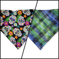 Tropical Sugar Skulls/Distressed Plaid Slip-on Scrunchie Bandana (X-Large)