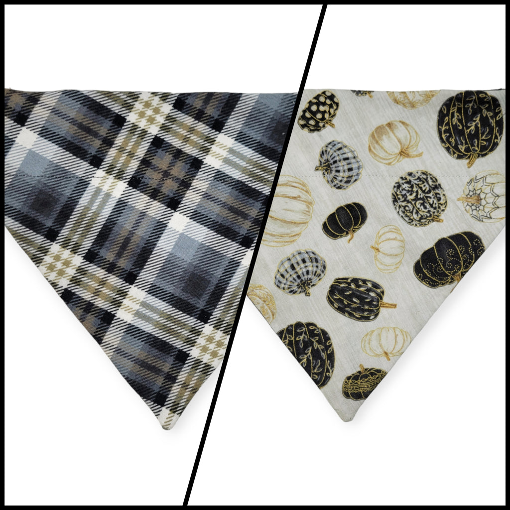 Pumpkin Quilt/Gray & Tan Plaid Reversible Slide-on Bandana (Medium)
