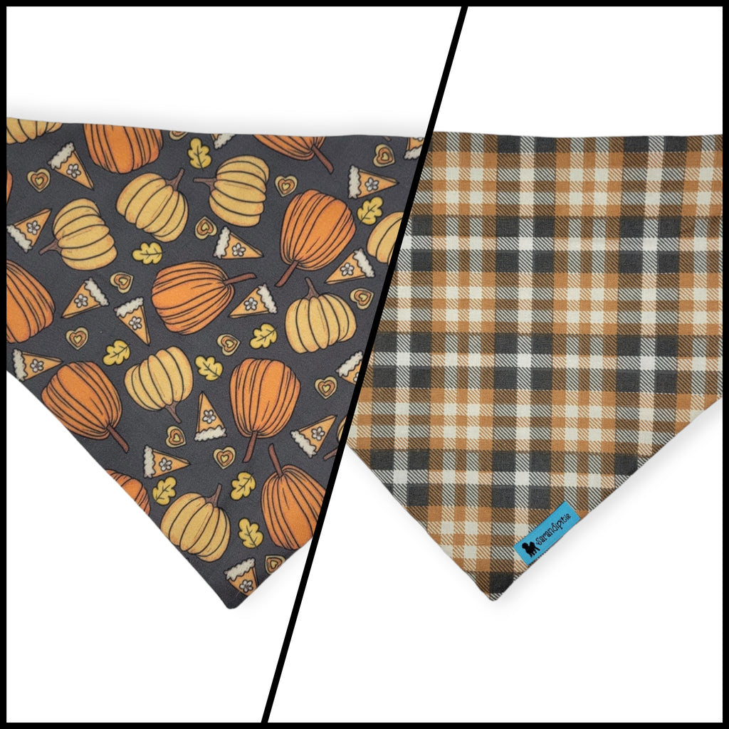 Retro Pumpkin Spice/Fall Plaid Reversible Slip-on Scrunchie Bandana (Large/X-Large)