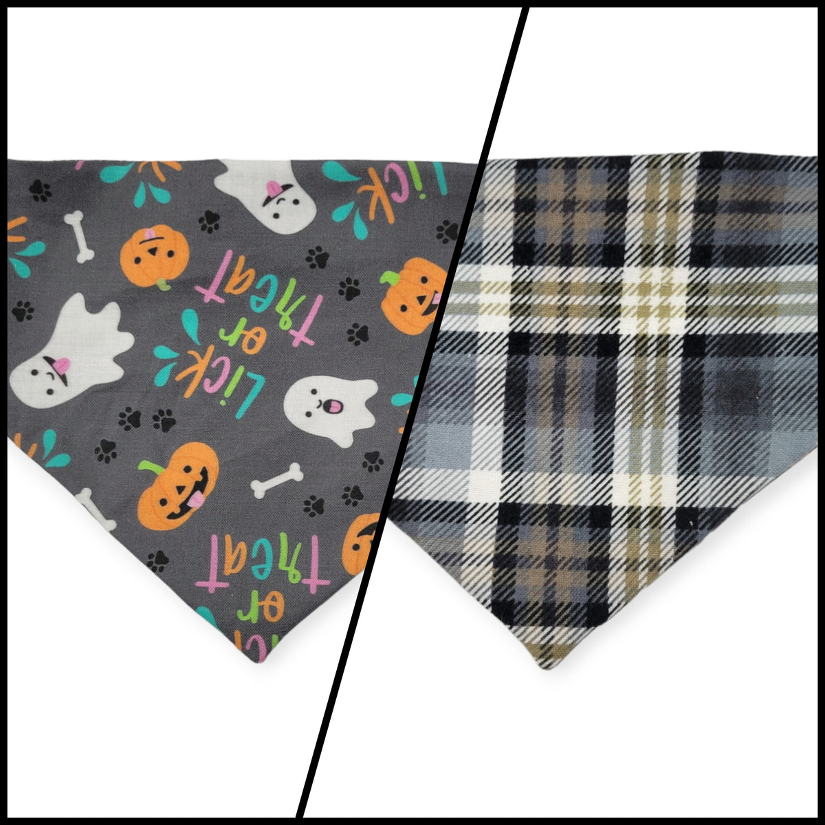 Lick or Treat/Plaid Slip-on Scrunchie Bandana (Small)