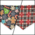 Santa's Cookies/Red Plaid Reversible Tie-on Bandana (Large)