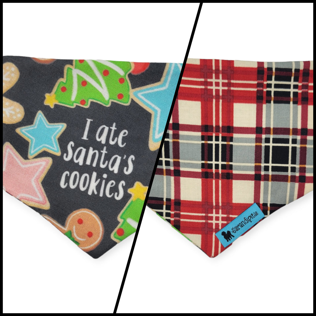 Santa's Cookies/Red Plaid Slip-on Scrunchie Bandana (X-Small)