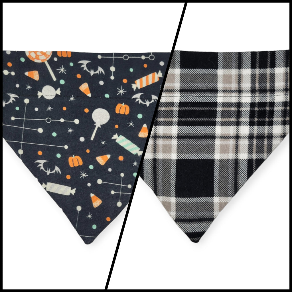 Halloween Candy/Plaid Reversible Slide-on Bandana (Small)