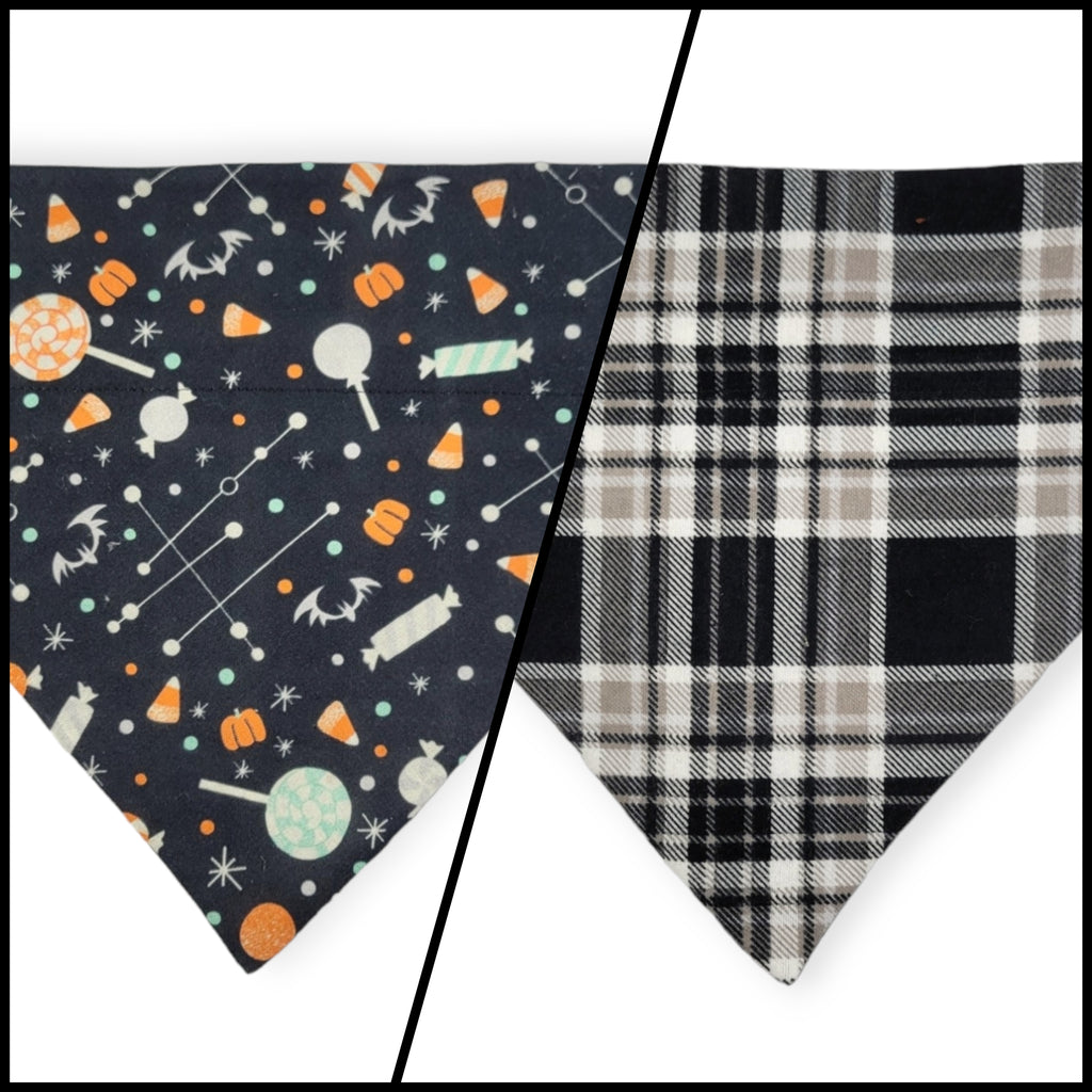 Halloween Candy/Plaid Reversible Slide-on Bandana (Medium)