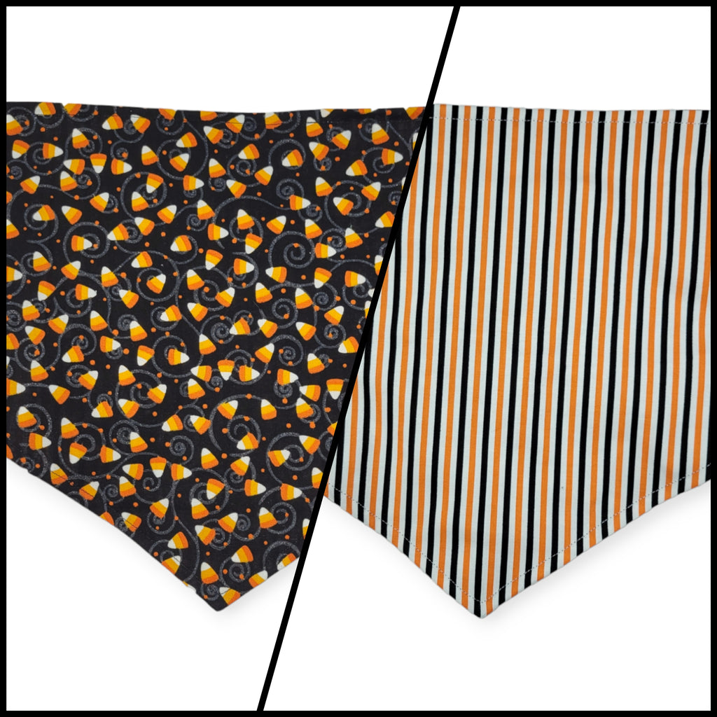 Candy Corn/Halloween Stripes Reversible Tie-on Bandana  (Large)