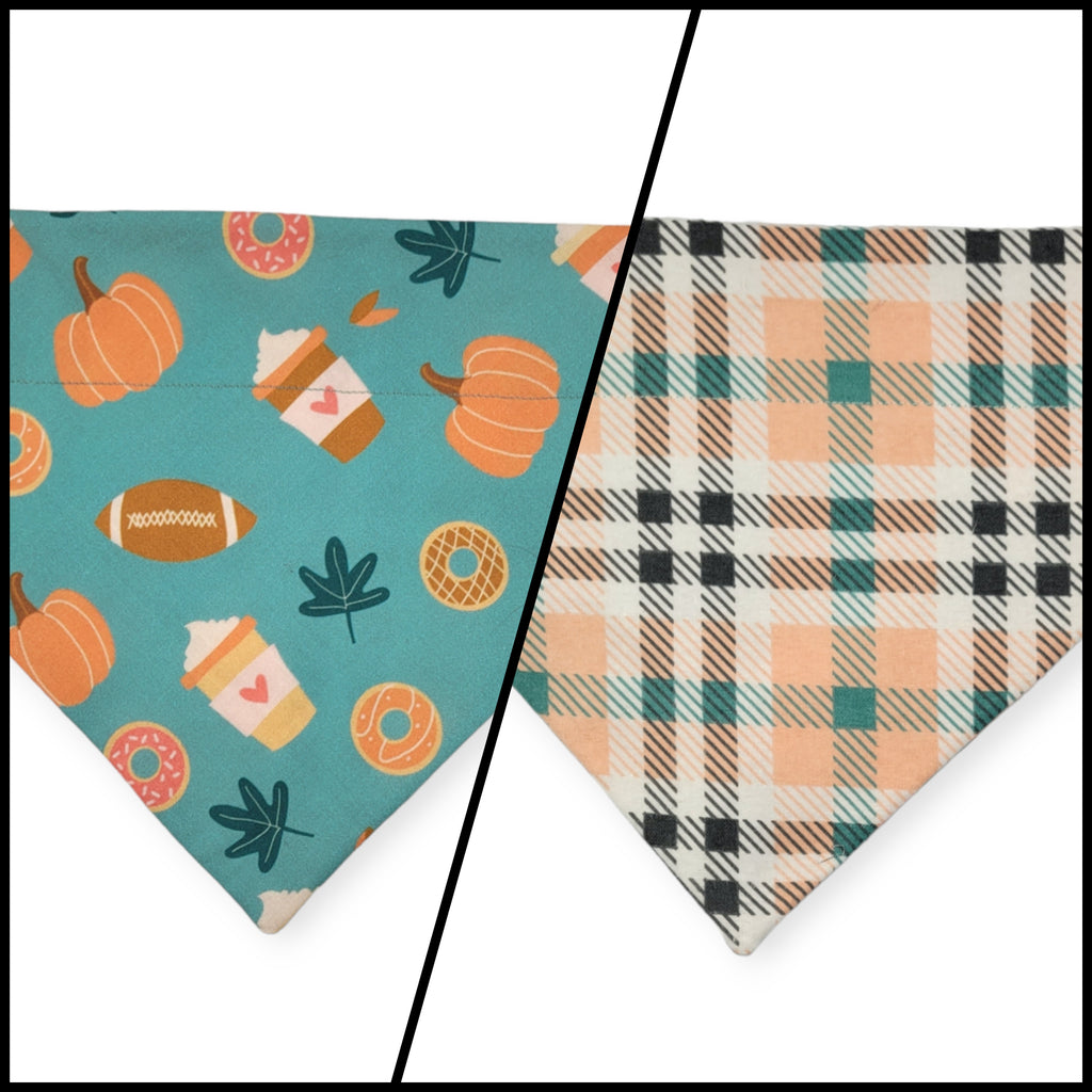 Fall Favorites/ Peach Plaid Slip-on Scrunchie Bandana (Medium)
