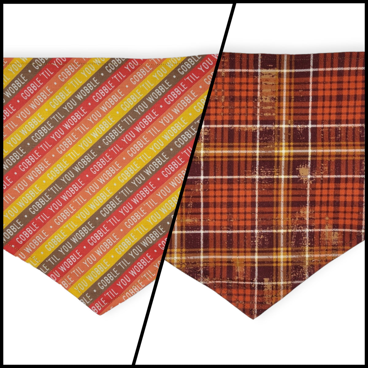 Gobble Til You Wobble/ Brown Plaid Reversible Tie-on Bandana (Large)