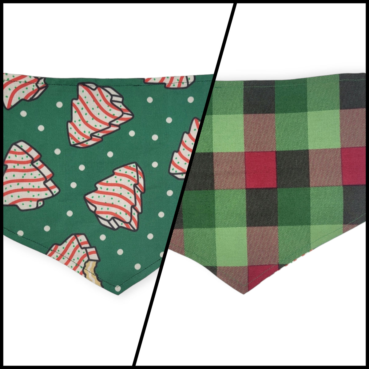 Snack Cake Trees/Red & Green Plaid Reversible Tie-on Bandana (Medium)