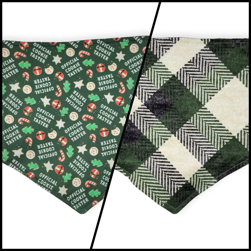Cookie Tester/Green Plaid Reversible Tie-on Bandana (Large)