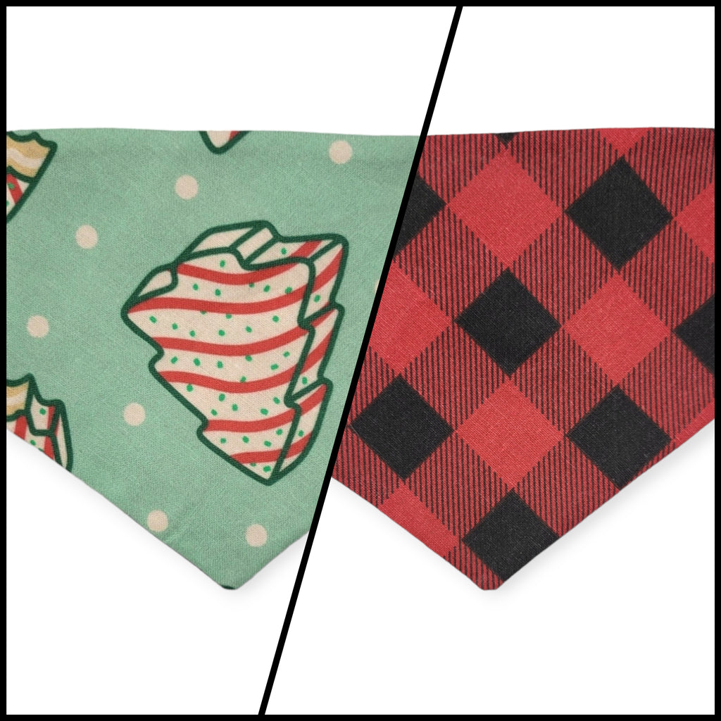 Christmas Snack Cakes/Buffalo Plaid Slip-on Scrunchie Bandana (X-Small)