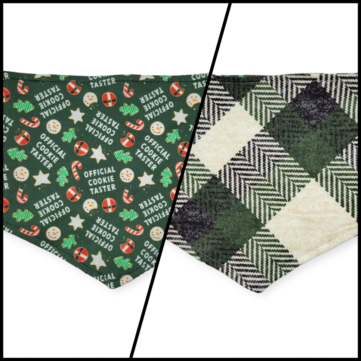 Cookie Tester/Green Plaid Reversible Tie-on Bandana (Medium)