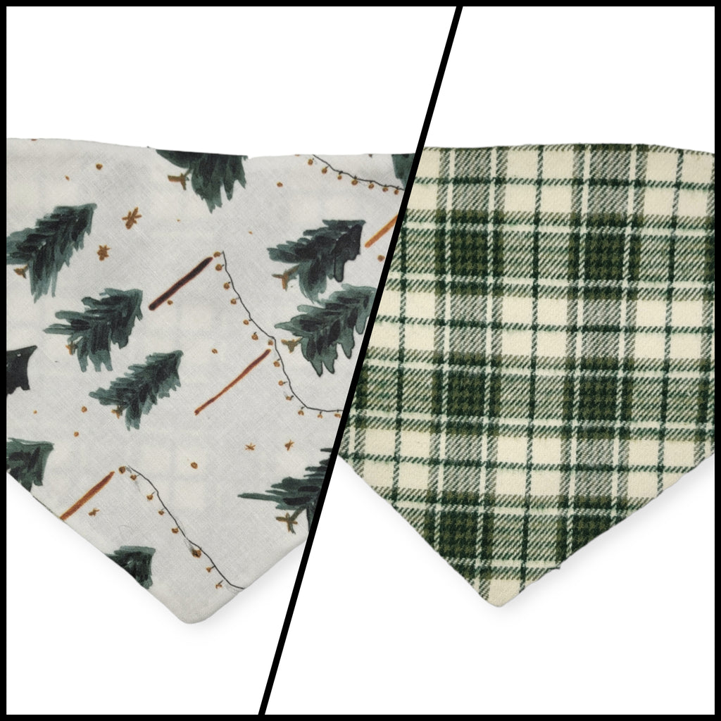 Christmas Tree Farm/Green Plaid Slip-on Scrunchie Bandana (Medium)