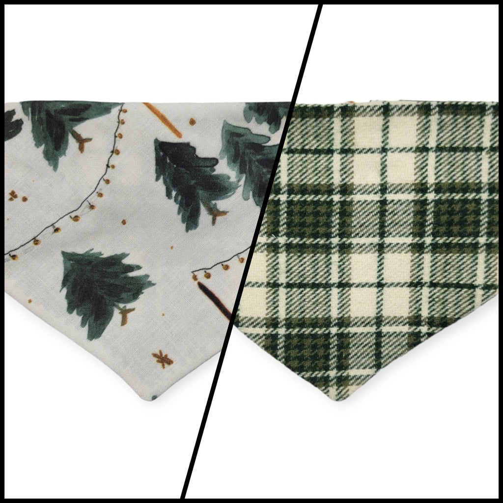 Christmas Tree Farm/Green Plaid Slip-on Scrunchie Bandana (X-Small/Small)