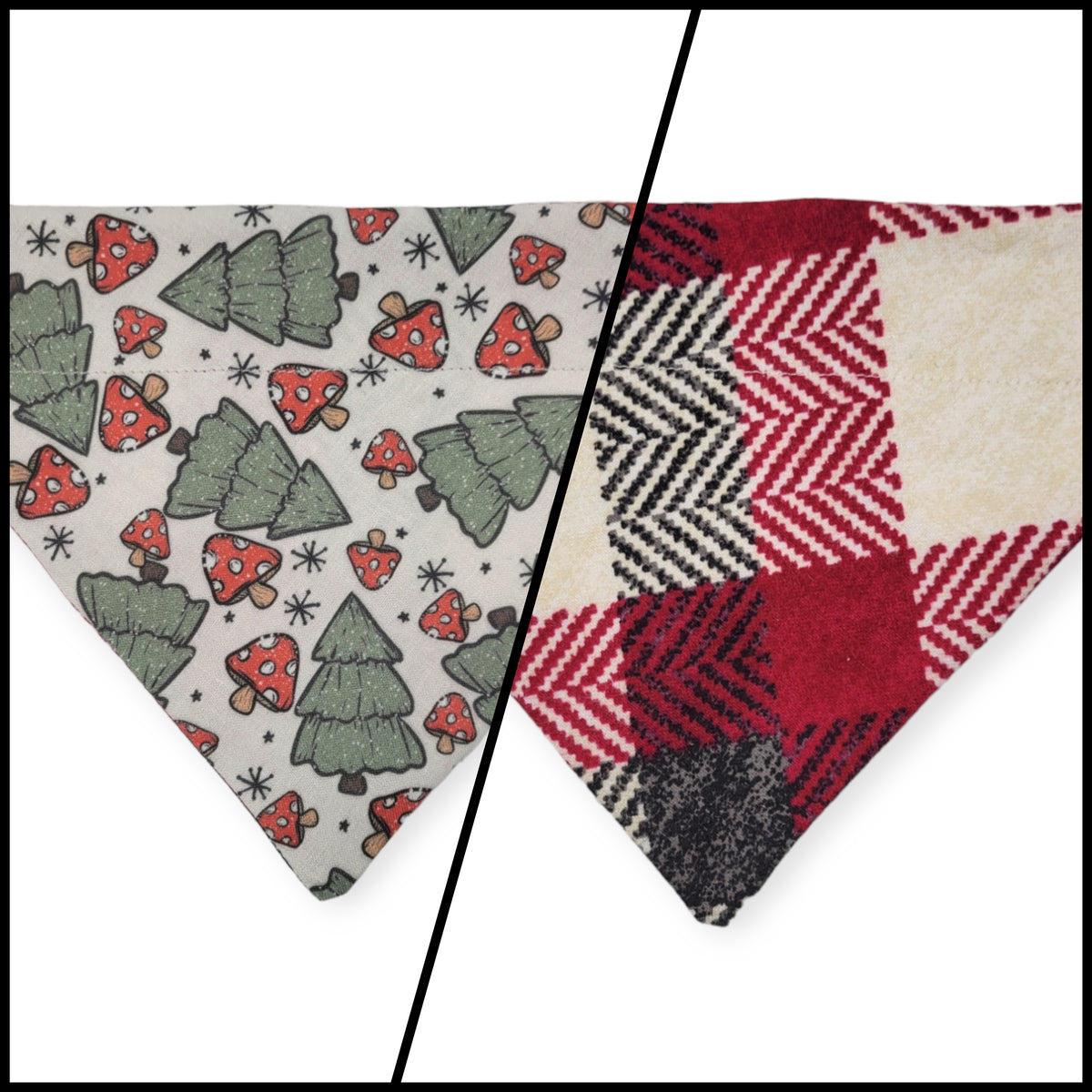 Christmas Mushrooms/Red Plaid Reversible Slide-on Bandana  (Small)