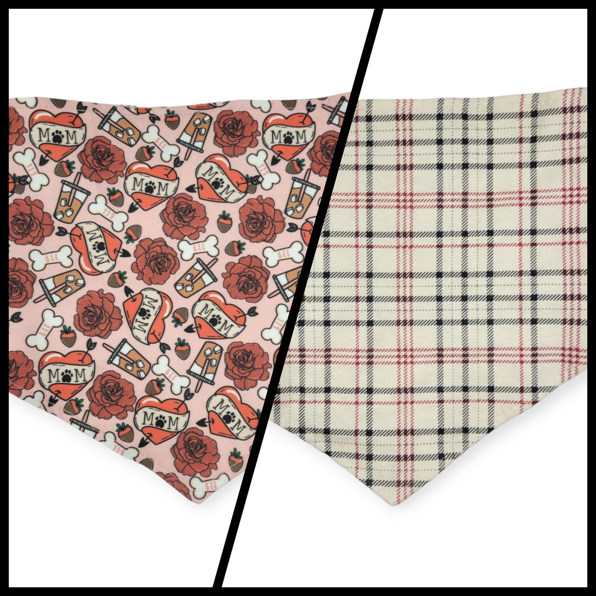 Dog Valentines/ Tan Plaid Reversible Tie-on Bandana (Large)