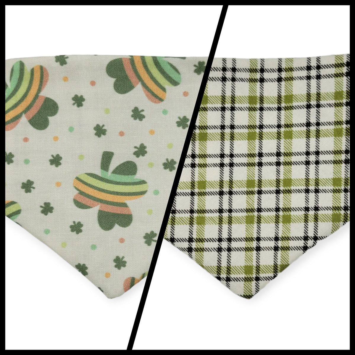 Rainbow Shamrock/Green Plaid Slip-on Scrunchie Bandana (X-Small)