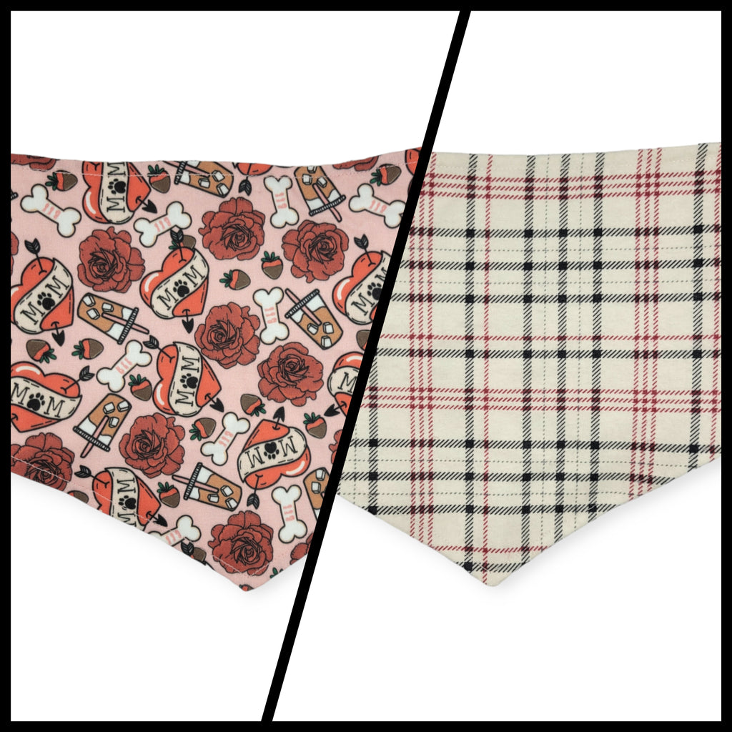 Dog Valentines/ Tan Plaid Reversible Tie-on Bandana (Medium)