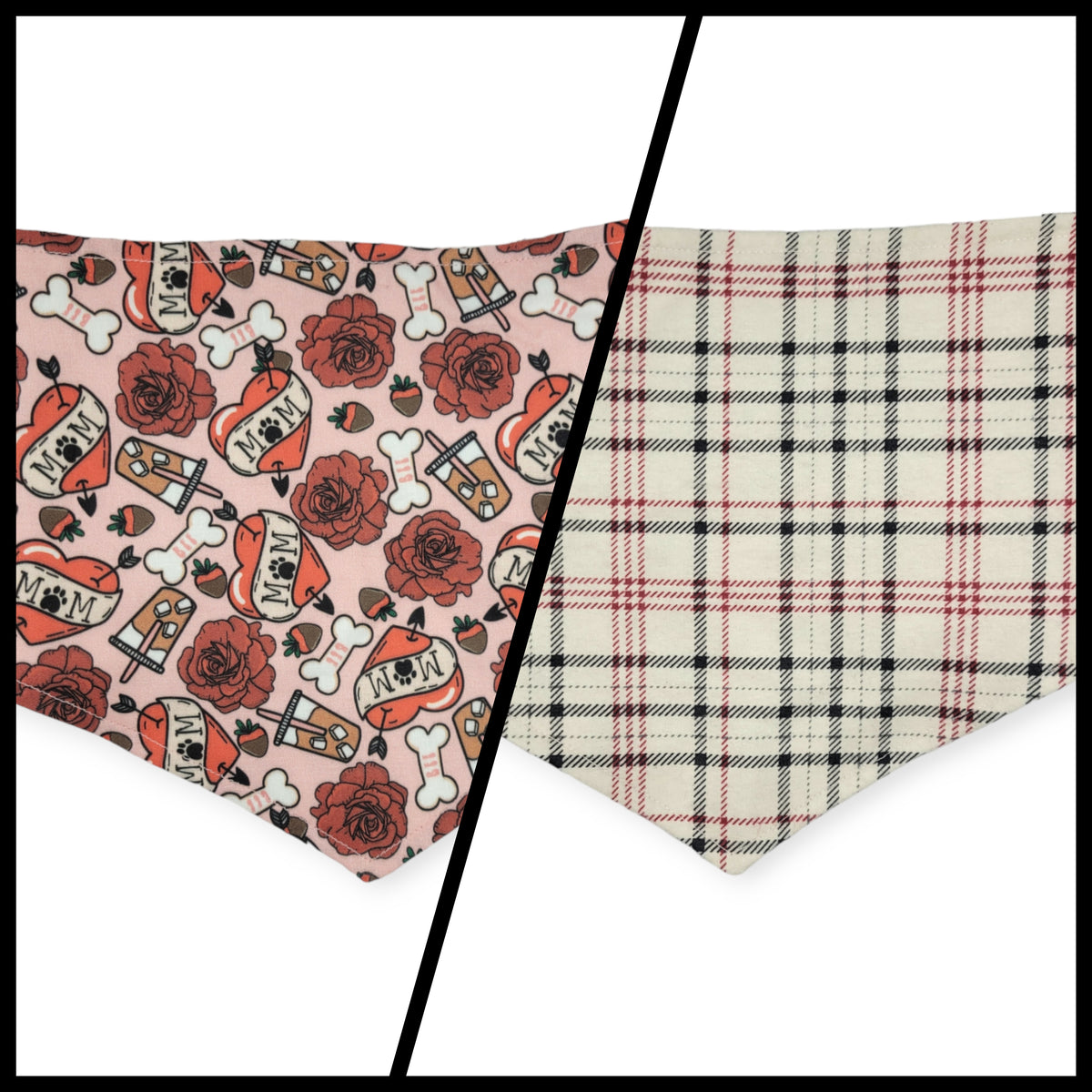 Dog Valentines/ Tan Plaid Reversible Tie-on Bandana (Medium)