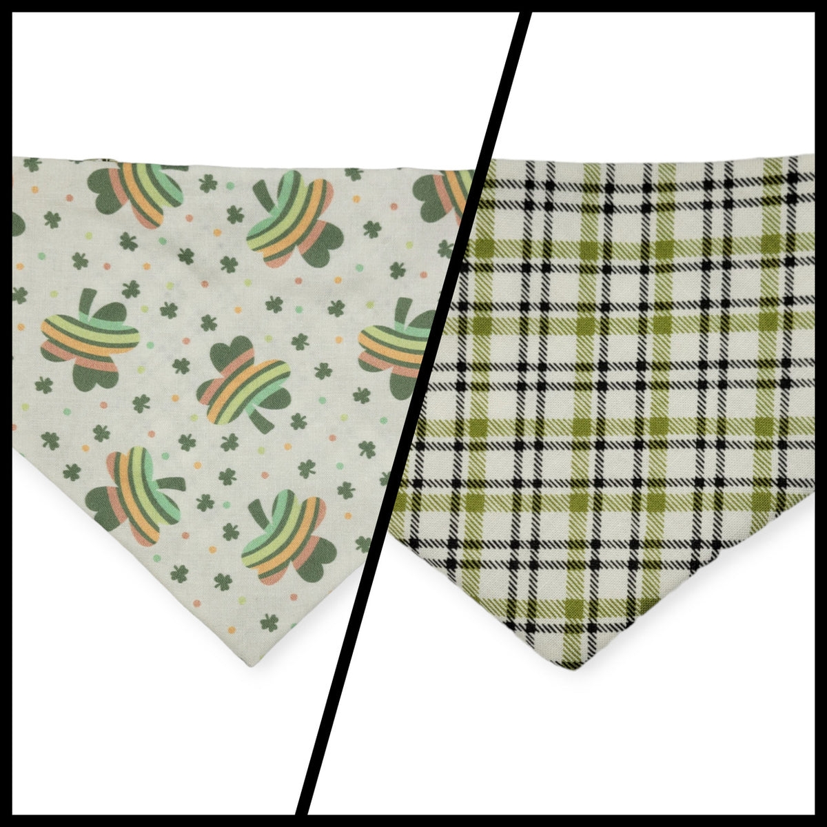 Rainbow Shamrock/Green Plaid Slip-on Scrunchie Bandana (Small/Medium)