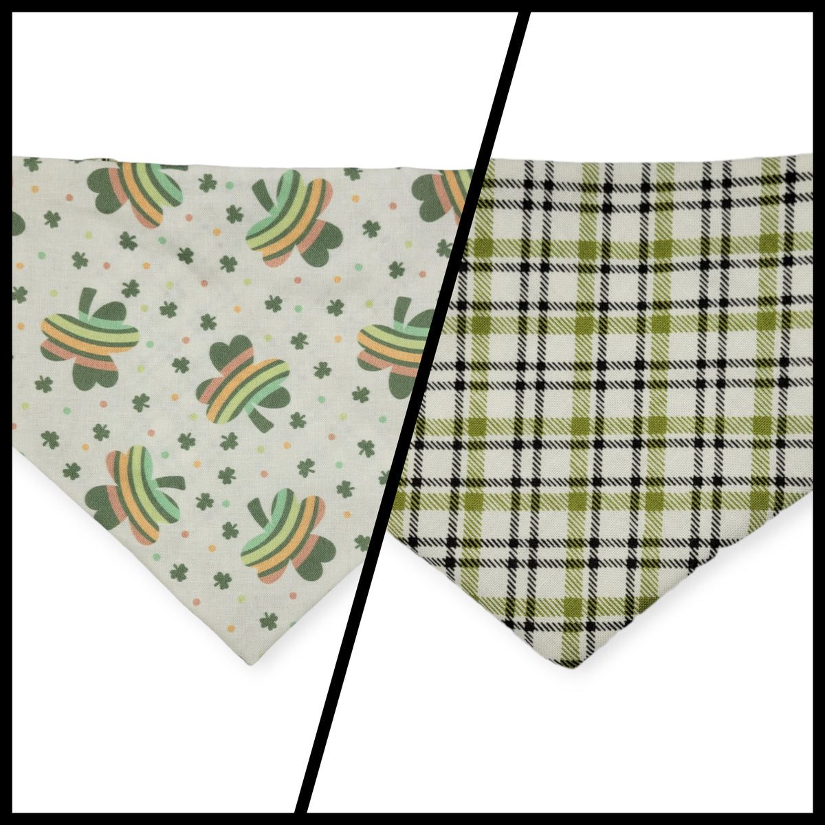Rainbow Shamrock/Green Plaid Slip-on Scrunchie Bandana (Medium)