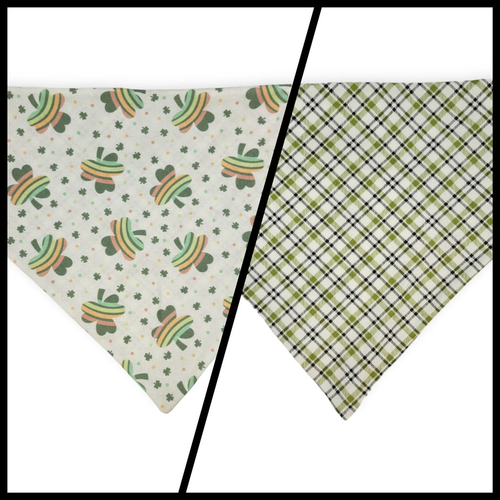 Rainbow Shamrock/Green Plaid Slip-on Scrunchie Bandana (X-Large)