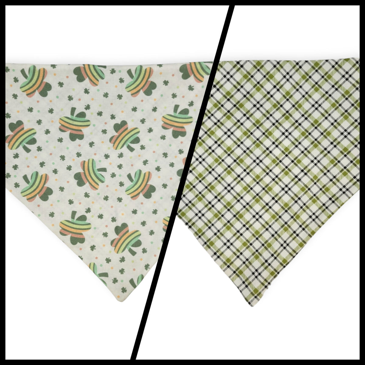 Rainbow Shamrock/Green Plaid Slip-on Scrunchie Bandana (X-Large)