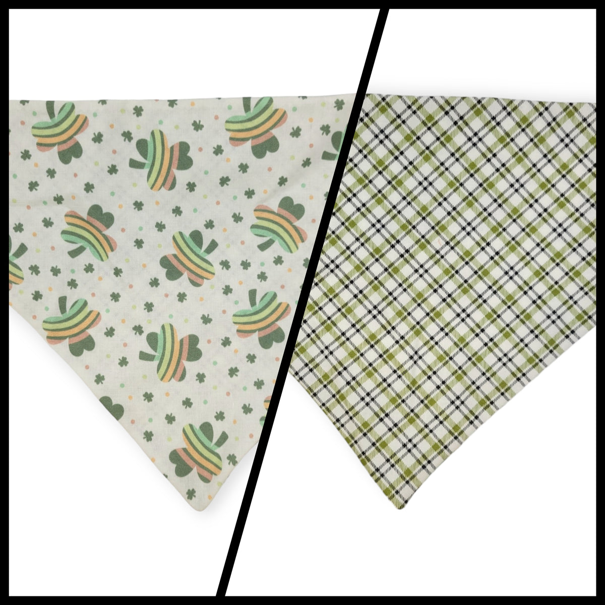 Rainbow Shamrock/Green Plaid Slip-on Scrunchie Bandana (Large)