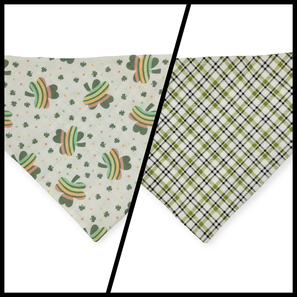 Rainbow Shamrock/Green Plaid Slip-on Scrunchie Bandana (Medium/Large)