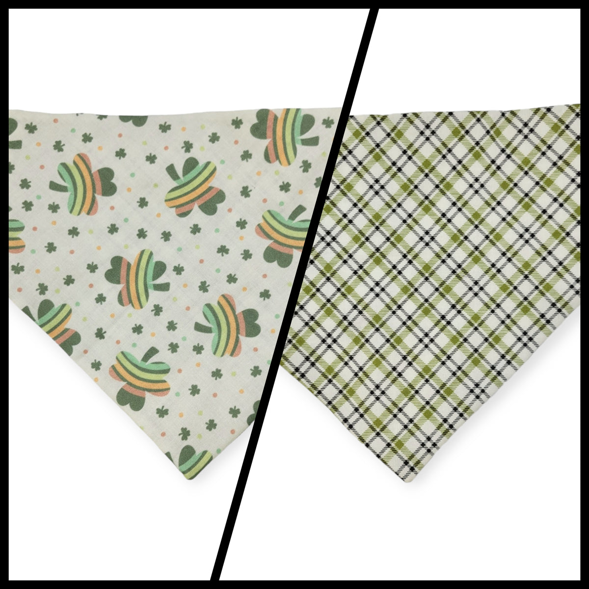 Rainbow Shamrock/Green Plaid Slip-on Scrunchie Bandana (Medium/Large)