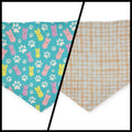 Easter Bunny Paw Prints/ Peach Gingham Plaid Reversible Tie-on Bandana (Large)