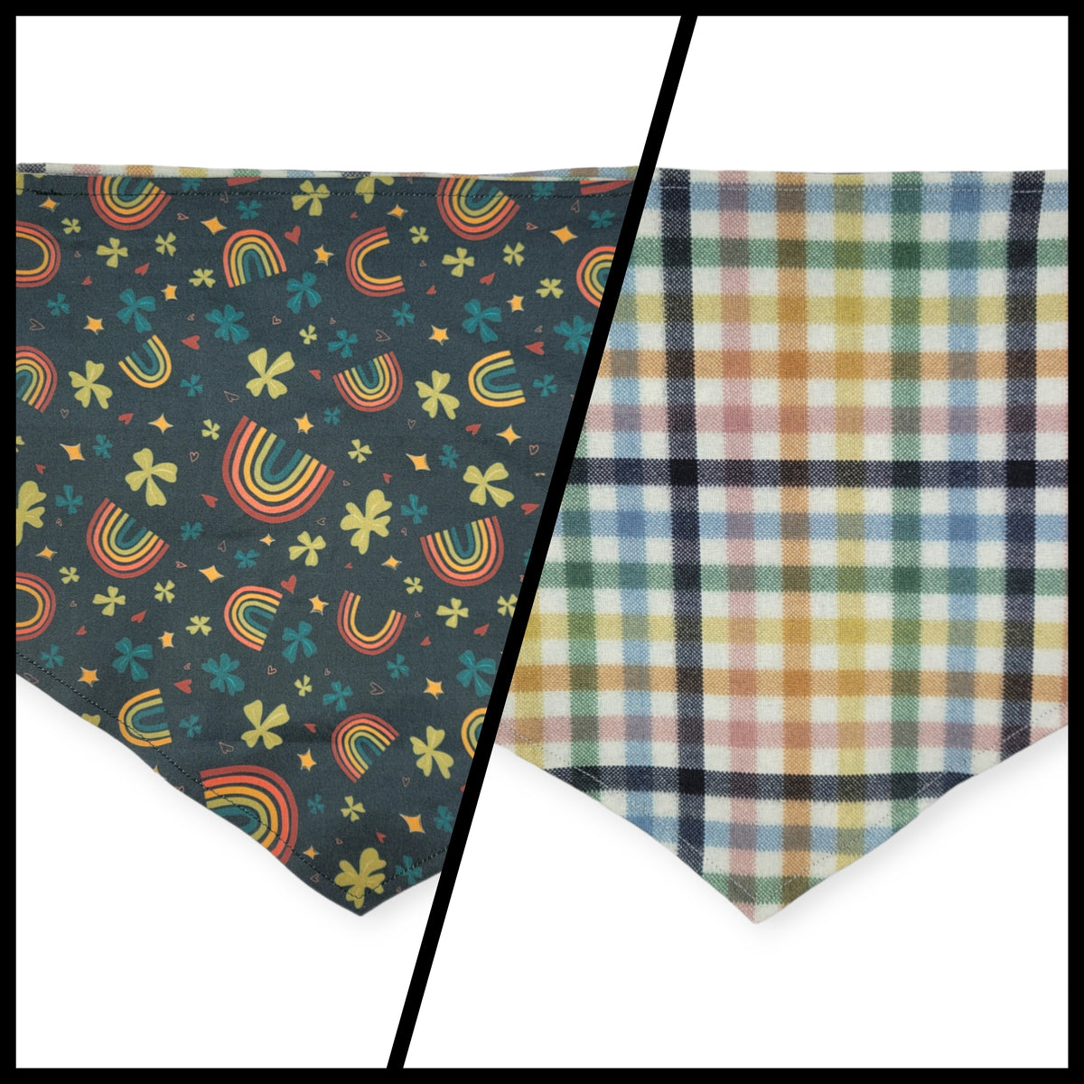 Lucky Charms/ Rainbow Plaid Reversible Slip-on Scrunchie Bandana (Large/X-Large)