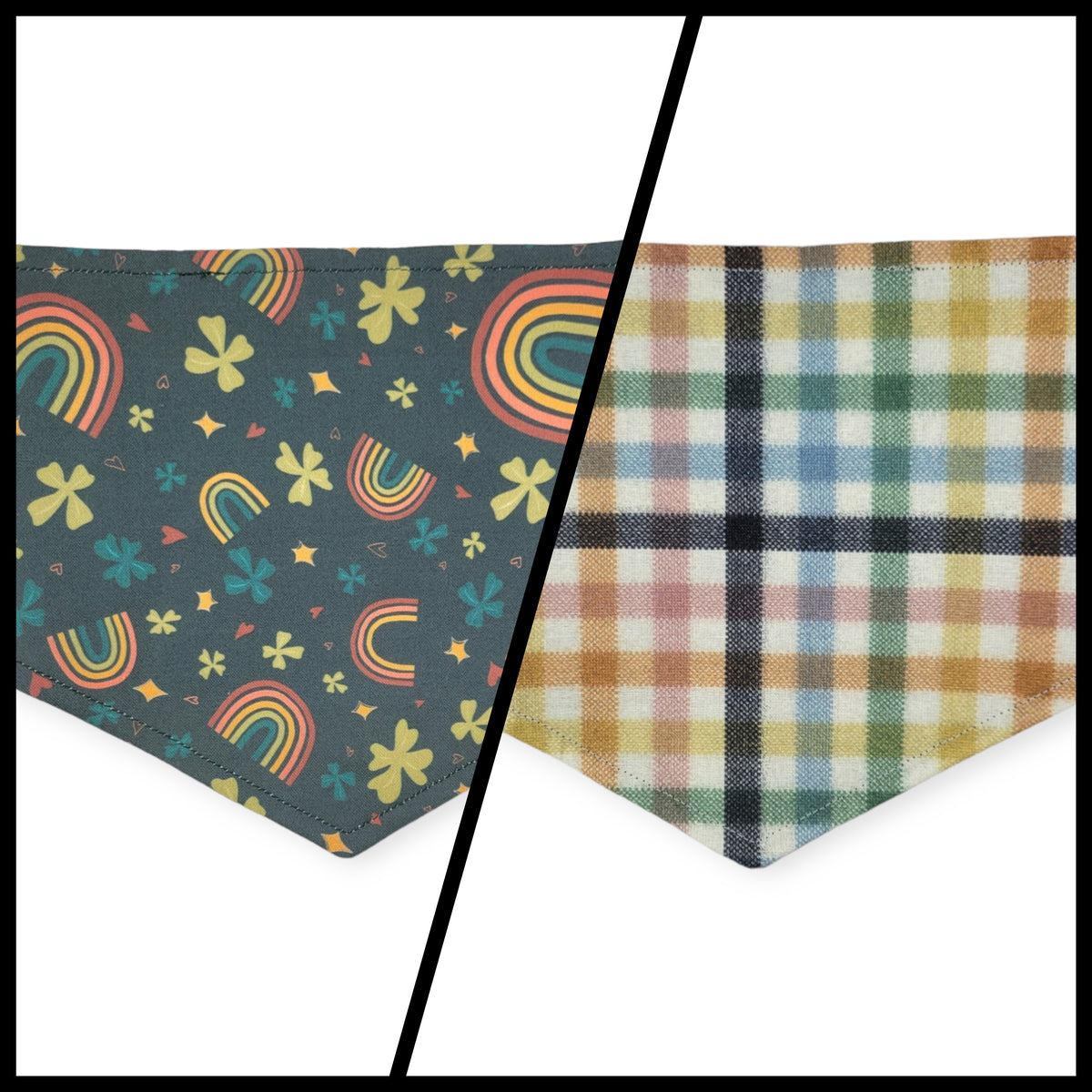Lucky Charms/ Rainbow Plaid Reversible Slip-on Scrunchie Bandana (Small/Medium)